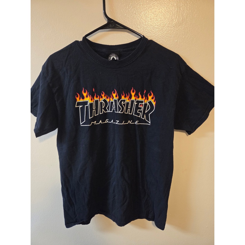 Thrasher Magazine Flame Logo Black Graphic T-Shirt Mens Medium Skateboarding Tee